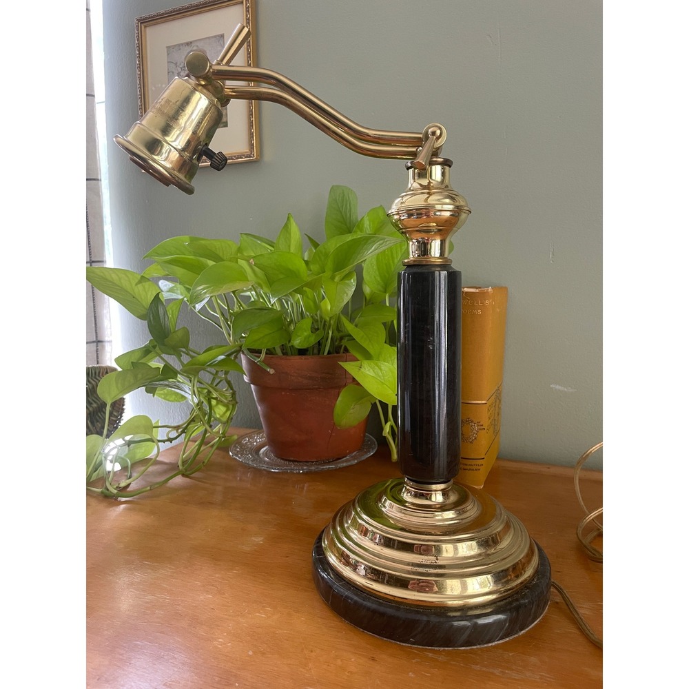 Vintage Brass and Black Marble Adjustable Pharmacy Desk Lamp Task Light